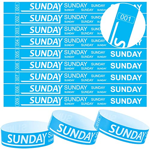 Henoyso 600 Pcs Sunday Paper Wristbands Event Paper Bracelets Numbered Waterproof Party Day of the Week for Adult Party(Blue)