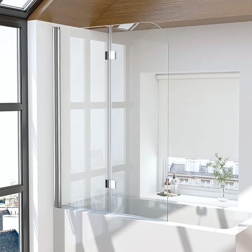Goezes Duschabtrennung für Badewanne 2-teilig Faltbar 120x140cm Duschwand, Glas Badewannenaufsatz aus 6mm EGS Sicherheitsglas mit NANO Beschichtung, Duschtrennwand Badewannenwand
