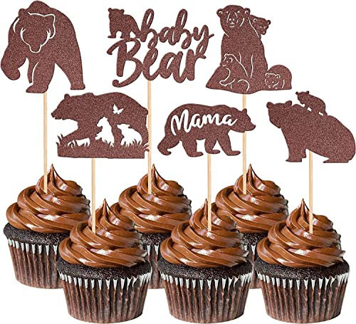 24 Stück Happy Mother's Day Tortendeko Glitzer Baby Bär Cupcke Toppers Love You Mom Liebe Herz Beste Mom Cupcake Picks für Frauen Geburtstag glücklich Muttertag Thema Party Kuchen Dekorationen Braun