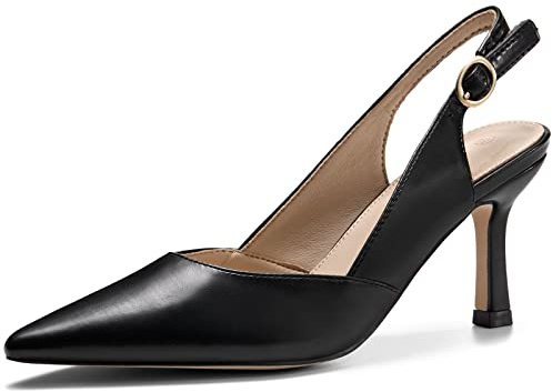 Women's Kitten Heels Pumps Pointed Closed Toe Wedding Party Dress Slingback Pump Shoes Black