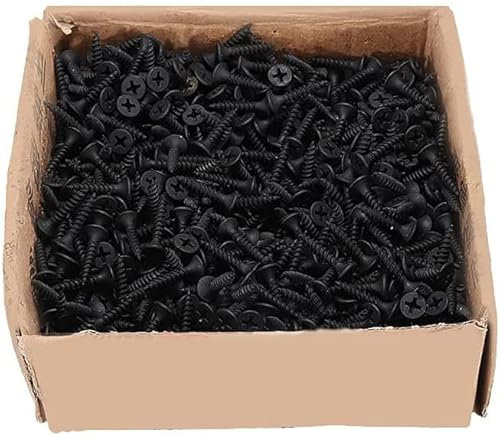BAtlam 1000 Stück M3,5 * 20 mm Corss Schwarzer vertiefter Flachkopf, selbstschneidend, Trockenbau, metrisch, Gewinde, Holzschraube, Nagelbolzen