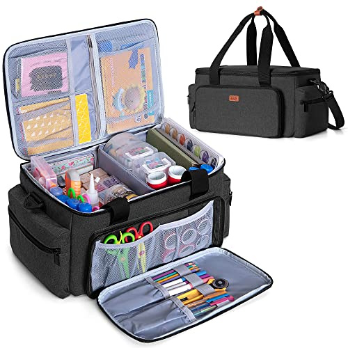 Luxja Nähsets Organizer Tasche, Nähzubehör Tasche viele Fächer, Nähmaschine Zubehör Tasche für Nähen Zubehör, Nähkasten Tasche für Nähnadeln und Andere Nähsets, Schwarz(Ohne Inhalt)