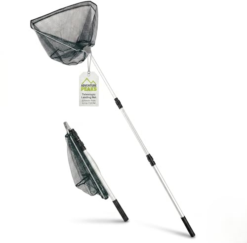 ADVENTURE PEAKS Telescopic Fishing Net – Foldable Landing Net for Fishing Knotless Micro Mesh with Extendable Aluminium Handle 63cm-150cm – Durable & Lightweight