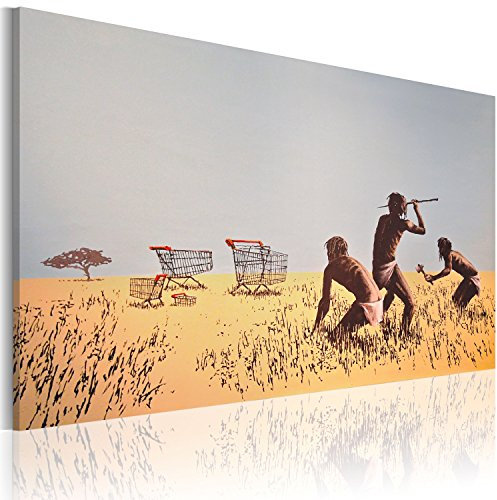 B&D XXL - Akustikbild Banksy Trolley Hunters Bilder Akustikschaum Hochleistungsschallabsorber Schallschutz Leinwand 1 tlg Wandbild Raumakustik Schalldämmung Graffiti Street Art