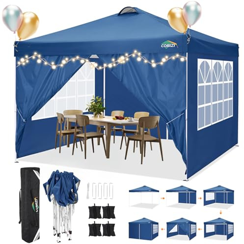 COBIZI faltpavillon 3x3,pavillon 3x3 wasserdicht stabil Winterfest,mit 4 Seitenteilen,4 Sandsäcke und Entlüftung,UV Schutz 50+,pop up pavillons faltbar partyzelt 3x3m für Outdoor Garten(Blau