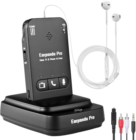Earpanda Pro TV-Kopfhörer kabellos für Senioren, kabellose TV-Kopfhörer für alle Fernseher – Laute TV-Lautstärkeregelung, L/R-Ohrbalance, große Reichweite, unterstützt Telefonanrufe und Chat