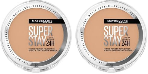 Maybelline New York 2-in-1 Puder Make-Up, Wasserfest und mattierend mit hoher Deckkraft, Super Stay Hybrid Powder Foundation, Nr. 48, 1 Stück (Packung mit 2)