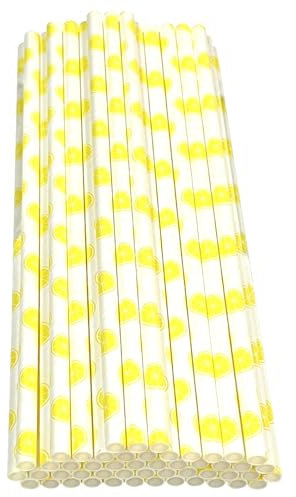 Haobase 50 pajitas de papel, pajitas de papel biodegradables para beber cócteles, café, bebidas frías (patrón de frutas) (patrón de limón)