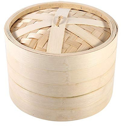 NDNCZDHC 4 Größen 2 Etagen Dampfkorb, Tragbarer Bao Bun Dampfgarer Bambus Dampfkorb Mit Deckel Neu Für Die Küche(22cm)