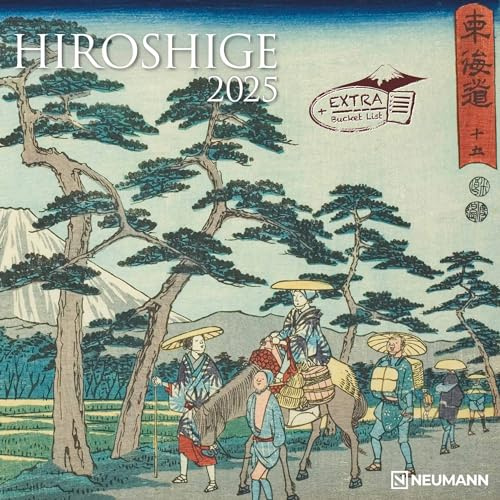 N NEUMANNVERLAGE - Hiroshige 2025 Broschürenkalender, 30x30cm, Wandkalender mit künstlerischen Abbildungen, Mondphasen, viel Platz für Notizen und internationale Feiertage/Kalendarium
