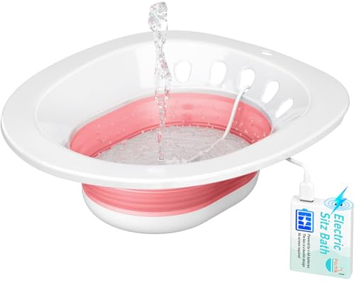 Pochik Electric Sitz Bath, Sitz Bath for Toilet Seat, Hemorrhoids and Postpartum Care Tub, Sits Bath Kit for Women, Automatic Flushing, Collapsible, Unisex