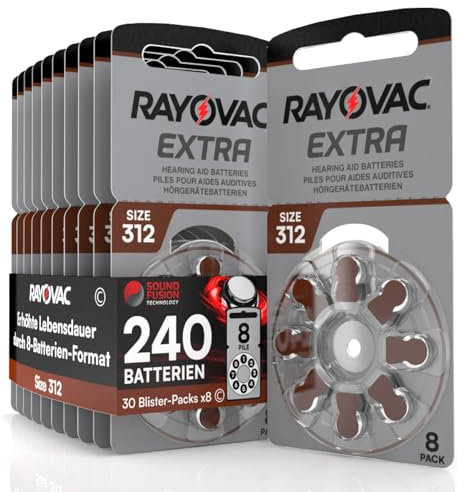 240 Piles Auditives Rayovac Extra 312. 30x8 Piles pour Appareil Auditif