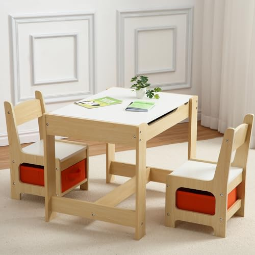 Kids Table and Chair Set, 3 in 1 Children Activity Table w/Storage, Removable Tabletop, Blackboard, 3-Piece Toddler Furniture Set for Art, Crafts, Drawing, Reading, Playroom (Yellow)