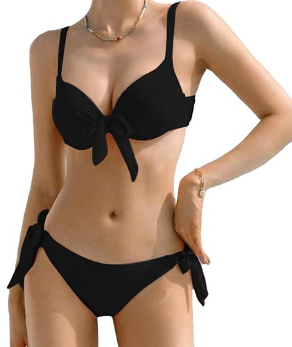 Ensemble de Bikini Deux Pièces pour Femme Sexy Push Up Chic Classique Réglable Bikini de Plage Noué String Triangle String Bas de Bikini HM