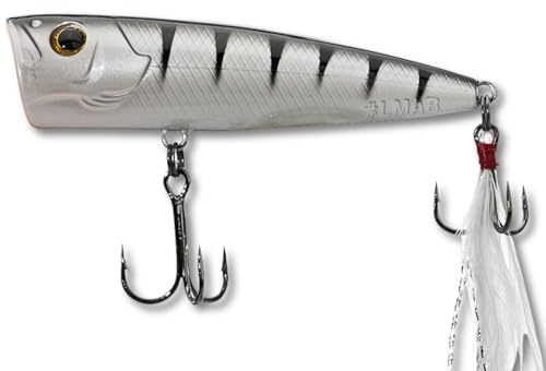 Topwater Köder LMAB Splash Vibe 70F, 7 cm Popper Angeln, bleifrei, Popper Angelköder, Oberflächen Wobbler, Oberflächenköder Hecht, Plopper Angeln, Barsch, Rapfen Köder (White Tiger)