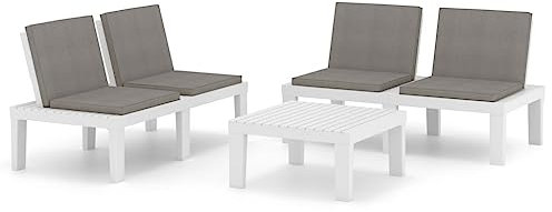 KTHLBRH 3-TLG. Garten-Lounge-Set mit Kissen Kunststoff Weiß Terrassenmöbel-Sets Outdoor-Möbel-Sets Gartenmöbel-Sets für Gärten, Terrassen und Balkone
