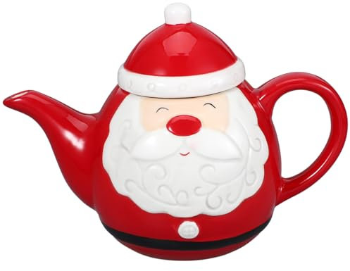 ABOOFAN Babbo Natale Teiera Ceramica da Tè Tema Natalizio per Uso Domestico Regalo di Natale Articoli da Tè in Ceramica Teiera Decorativa