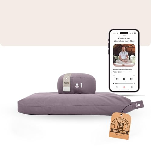 INNER PEACE Meditationskissen Set | Rundes Yoga Kissen & ZabutonMeditationsmatte | 100% Bio-Baumwolle | Waschbar | Oeko-TEX Standard 100 | Zen Meditation Set | Mit geführter Meditation | Bio-Baumwolle, waschbar, Kapokfüllung, Oeko-TEX 100, Zen Meditationsset, nachhaltig