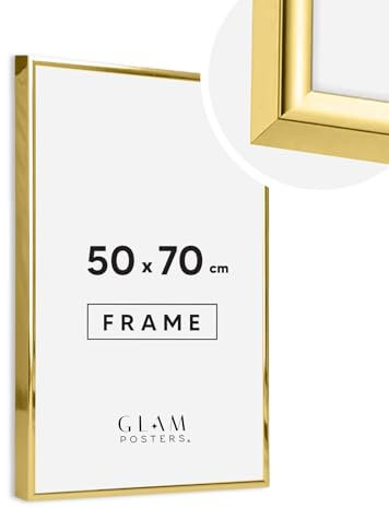 GlamPosters Bilderrahmen 50x70 cm - Rahmen mit Acrylglas - Fotorahmen für Aüfhangen - Groß Bilderrahmen aus Aluminium - Picture Frame für Wand - Gold Metallic