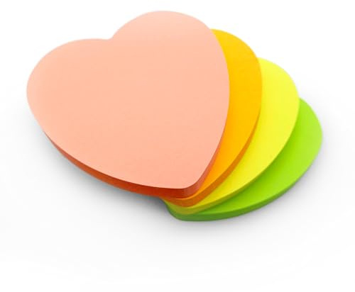 400 kvalitetsfärger avtagbara klibbiga post it-lappar 76 x 76 mm 4 kuddar med 100 ark - blå, orange, rosa, grön, gul (hjärta neon | 4 dynor)