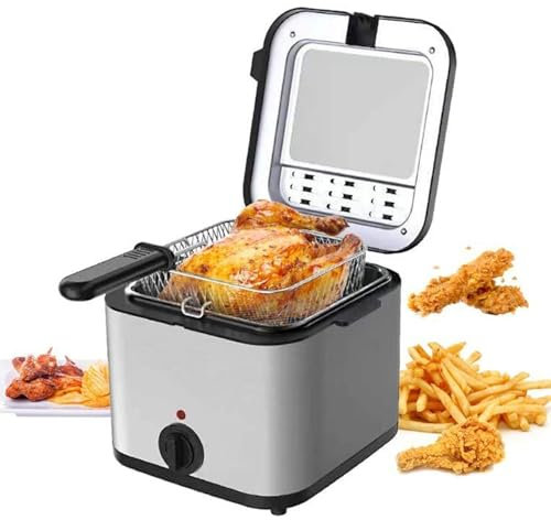 DISHENGZHEN Deep Fryer, Electric Deep Fryer With Basket, Temperature Adjustable, 1000W Mini Deep Fat Fryer with Visible Tempered Glass Lid, for Fried Chicken, French Fries, Wings（2.5 L）