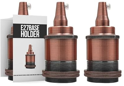 2pack Vintage Copper Metal E27 Lamp Holder | E27 Edison Screw Lamp Holder, 60W 240V Industrial Light Fitting, Ø40mm Dual Shade Ring for LED Pendant Ceiling Wall Lamps