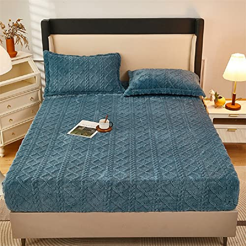 Lanqinglv Fleece Plüsch Spannbettlaken 140x200cm Blau Kuschelige Flauschig Cashmere-Touch Winter Warm Bettlaken Spannbetttuch für Boxspringbett Topper Matratze bis 25-30 cm