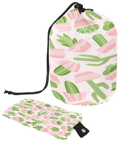 Trousse de toilette avec cordon de serrage, cactus en pot rose et figue de barbarie en forme de tonneau, trousse de maquillage de voyage + petit sac, multicolore,