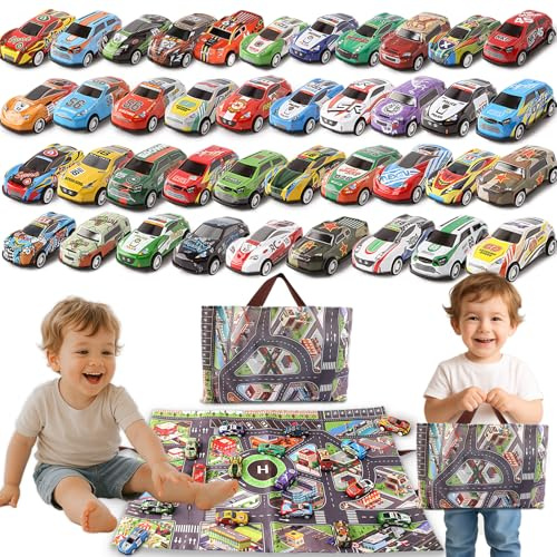 Varrotoy Auto Spielzeug Set, 40 Stück Spielzeugautos mit Spielmatte, Kleine Mini Autos für Kinder Jungen Mädchen ab 3 4 5 Jahre, Geschenk Spielzeugauto ab 2 Jahre