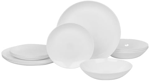Queensway Home & Dining 12/24pc White Opal Glass Dinner Set - Dishwasher, Microwave, Freezer Safe, Elegant Plates & Soup Bowls - Multiple Design Options for Every Occasion