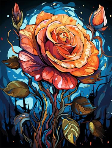 Rose Malen Nach Zahlen Erwachsene Groß 40x50cm, Malen Nach Zahlen Blätter, Kreativ Set für Erwachsene, DIY Handgemalt Ölgemälde Leinwand Kit mit 3 Set Pinseln Acrylfarben, Home Wand Dekor, Rahmenlos
