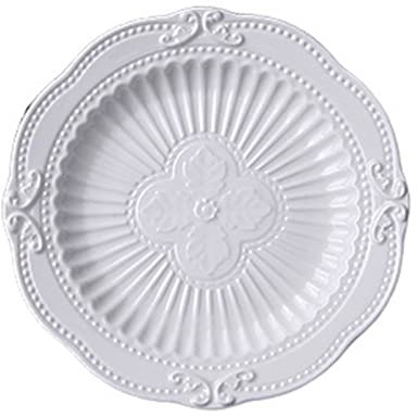 CCYENG Dinner Plate Ceramic Dinner Plate Steak Plate Dinner Dessert Plate Fruit Plate Restaurant Kitchen White Circular Flat Plate Embossed Pattern Pl,One Color,M (One Color S)