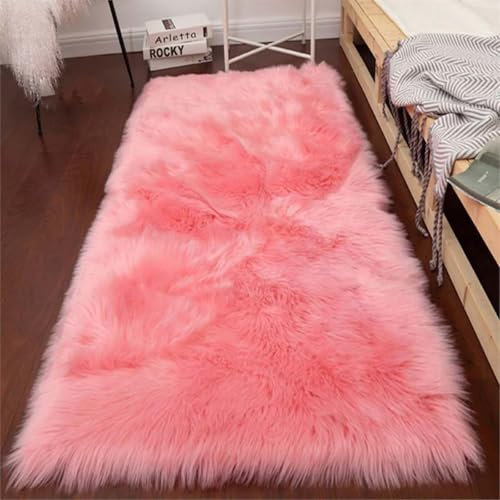 champracer Teppich plüschteppiche Waschbar Fellteppich Weiß Langflor Wohnzimmerteppich Flauschig Kunstfell Hochflor-Teppich Dekofell für Schlafzimmer,Kinderzimmer (Rosa,60 * 90 cm)