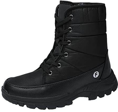 Chaussures Chaudes Bottes Homme Hiver Imperméable Bottines à lacets pour hommes Bottines à lacets Bottes de neige montantes Chaussures en coton Chaussure Homme Hiver Cuir Boots Homme Neige (Black, 44)
