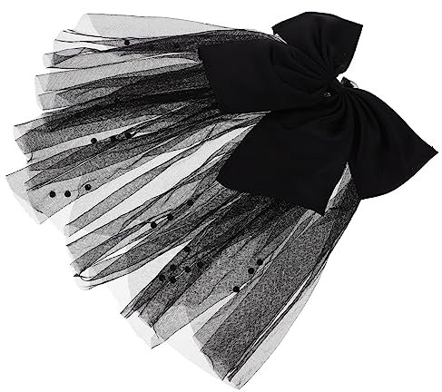 ASAKKURA Kurzhaar Schleier Haarspange Mit Mehrlagiger Schleife Schwarzer Braut Kopfschmuck Für Junggesellinnenabschied Und Hochzeit Vintage Brautzubehör