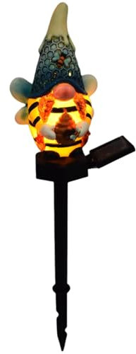 Emdvsco Solar Powered Gnome,Decorative Outdoor Lights Resin Garden Figurine Bee Gnome Sculptures Solar Pathway Lights, Outdoor Statues for Lawn, Patio, Yard Decors