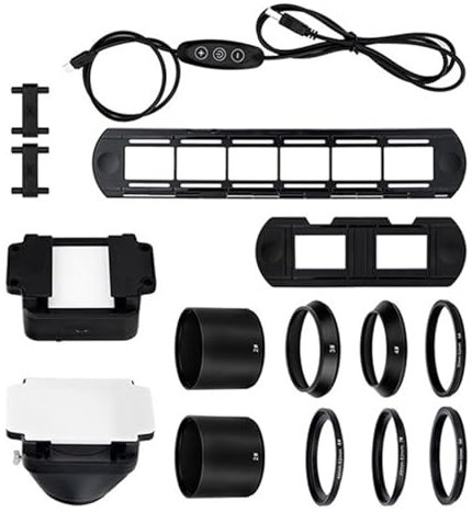 Scanner per pellicole mobile, diapositive e rifacimento di pellicole da 35 mm, con luce LED - dimmerabile, supporto per diapositive da 35 mm, adattatore per obiettivo DSLR, per la copia di negativi,