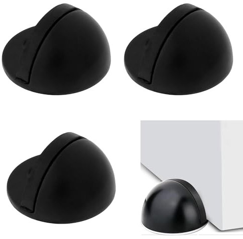 3Pcs Door Stoppers Black Self Adhesive for Floor - No Drill Stick-on Protection for Walls and Doors in Home & Office Use, Hard Floor