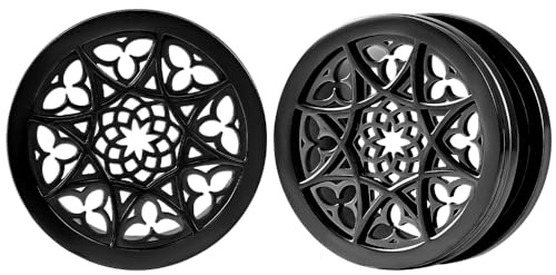 Vankula Ohr Tunnel 1 Paar Double Flared Flesh Plugs Vintage Blume Edelstahl für männer damen Ohrpiercing Schmuck 8mm(0G) Schwarz