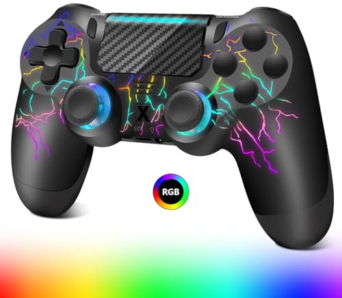 Suoxiom Wireless Controller für PS-4,Game Controller Kompatibel mit PS-4/Slim/Pro,Bluetooth Gamepad Joystick mit RGB-Licht,1000-mAh-Akku, 3,5-mm-Audiobuchse und Turbo-Funktion (BLACK)