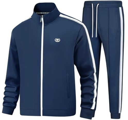 BASICDOT Träningsoverall Herrset Joggingdräkt Herr Sportdräkt Långärmig Fritidsdräkt Män Tracksuit, Skifferblå, L