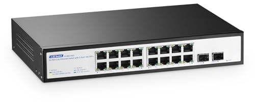 Commutateur 18 Ports 2,5 G, 16x2,5 G + 2x10 G SFP+, commutateur YuLinca 2,5 Gigabit pour PC, commutateur Ethernet métallique Non géré sans Ventilateur, Plug & Play