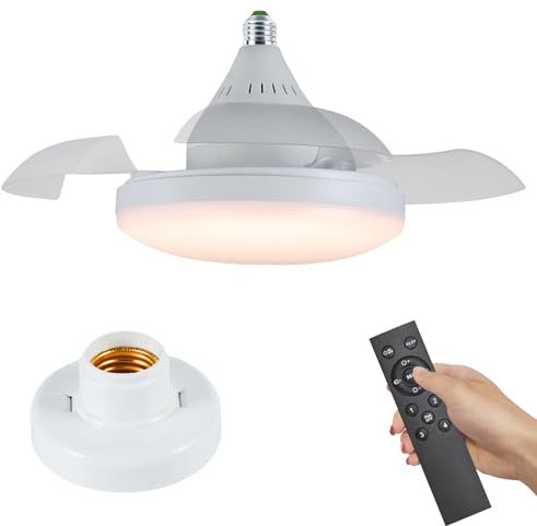 Ventilatori da soffitto E27 40 cm, luci e telecomando, 4 vel., temperatura regolabile, 2400 lm, 3000-6500 K, ventilatore silenzioso 3 pale invisibili, per camera da letto