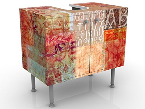 micasia Waschbeckenunterschrank 2 Türen Muster höhenverstellbar mit Füßen - 60er Breite - originell Modern Unterschrank rot Bad Gäste WC Möbel mit Motiv 1523