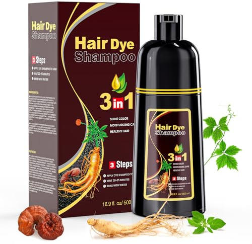 Dunkelbraun Haarfärbeshampoo für Männer und Frauen, Dark Brown Hair Dye Shampoo 3 in 1, Haarfarbe Dunkelbraun Shampoo für Graues Haar, Anwendung auf trockenem Haar, 500ml
