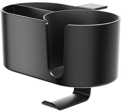 Allayu Portavasos de escritorio con ganchos para auriculares, teléfono, portátil y almacenamiento de bolígrafos, portavasos metálico desmontable para almacenamiento de escritorio, negro