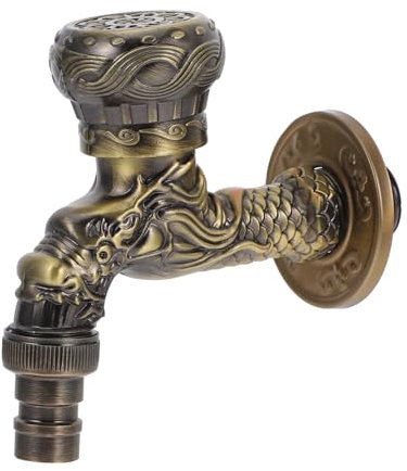 HOMSFOU Antique Brass Wall Mounted Frostproof Faucet Dragon Design with Antifreeze Function for Garden Kitchen Bathroom Indoor Outdoor Water Tap Spigot