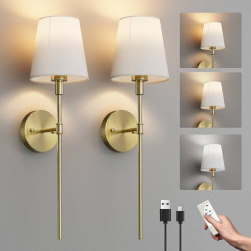 Aipsun Akku Wandleuchte mit Fernbedienung,2er Pack,mit Glühbirne,Gold