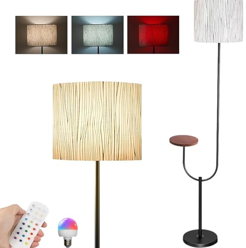 Lámpara de pie RGB inalámbrica con batería, regulable, con mando a distancia, sin conexión de alimentación, lámpara de pie con pantalla de lino ajustable, moderna, recargable, lámpara de lectura para