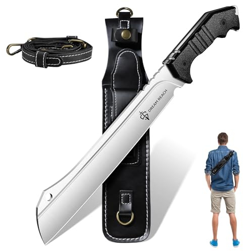 Dream Reach Großes Outdoor Messer, Full Tang Machete mit Rückentrag Scheide | aus Einem Stück D2 Stahl Gefertigt, Feststehend, Robust, für Camping, Wandern & Garten, Geschenk für Männer Papa
